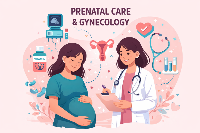 Illustration showing prenatal care consultation by the best prenatal care doctors in Purasaiwakkam