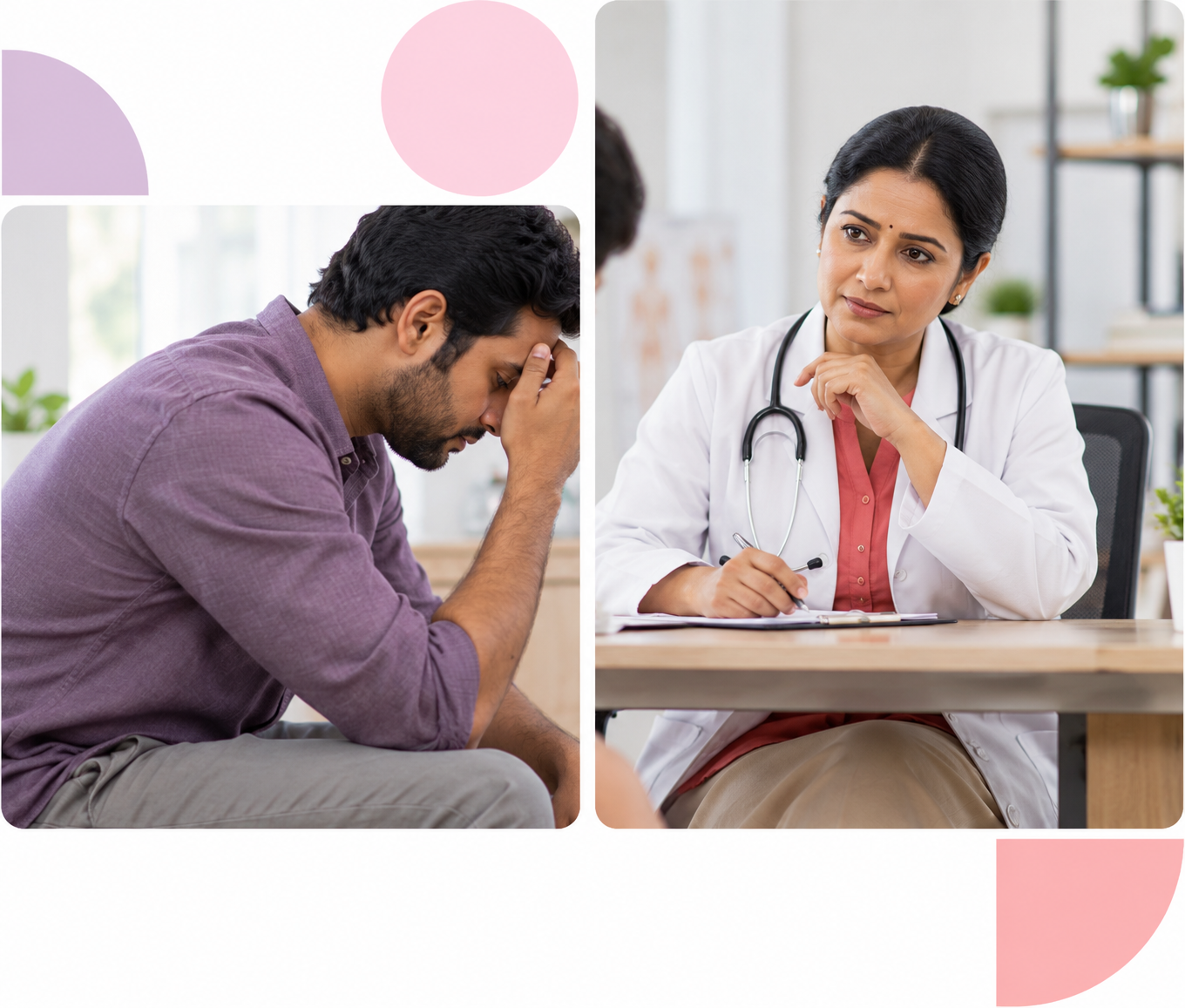 Illustrative image of an Indian man discussing fertility with a female doctor